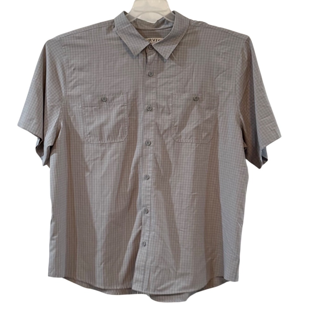 Orvis Mens Gray Micro Check Short Sleeve Button Down Shirt Classic Gorpcore XXL